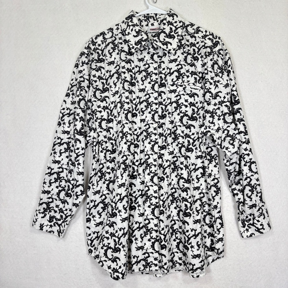 Forelli Button Down Shirt Womens 18 20 Plus Size Baroque Print Artsy